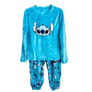 Disney Size M (8-10) Lilo & Stitch Plush Long Sleeve Appliquéd Top & Print Pants